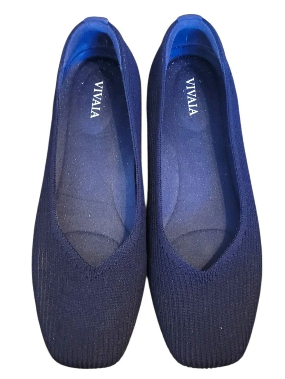Vivaia Margot Square Toe Navy Knit Slip-On Flats Size 37/US 6.5